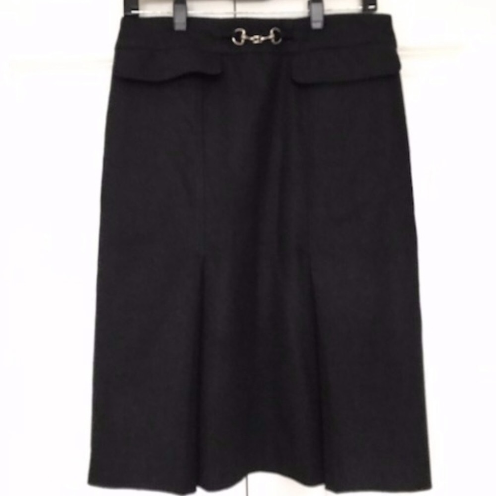 🖤Magaschoni Luxury 100% Wool Over the Knee Horse Bit Belt Skirt Size Large L🖤